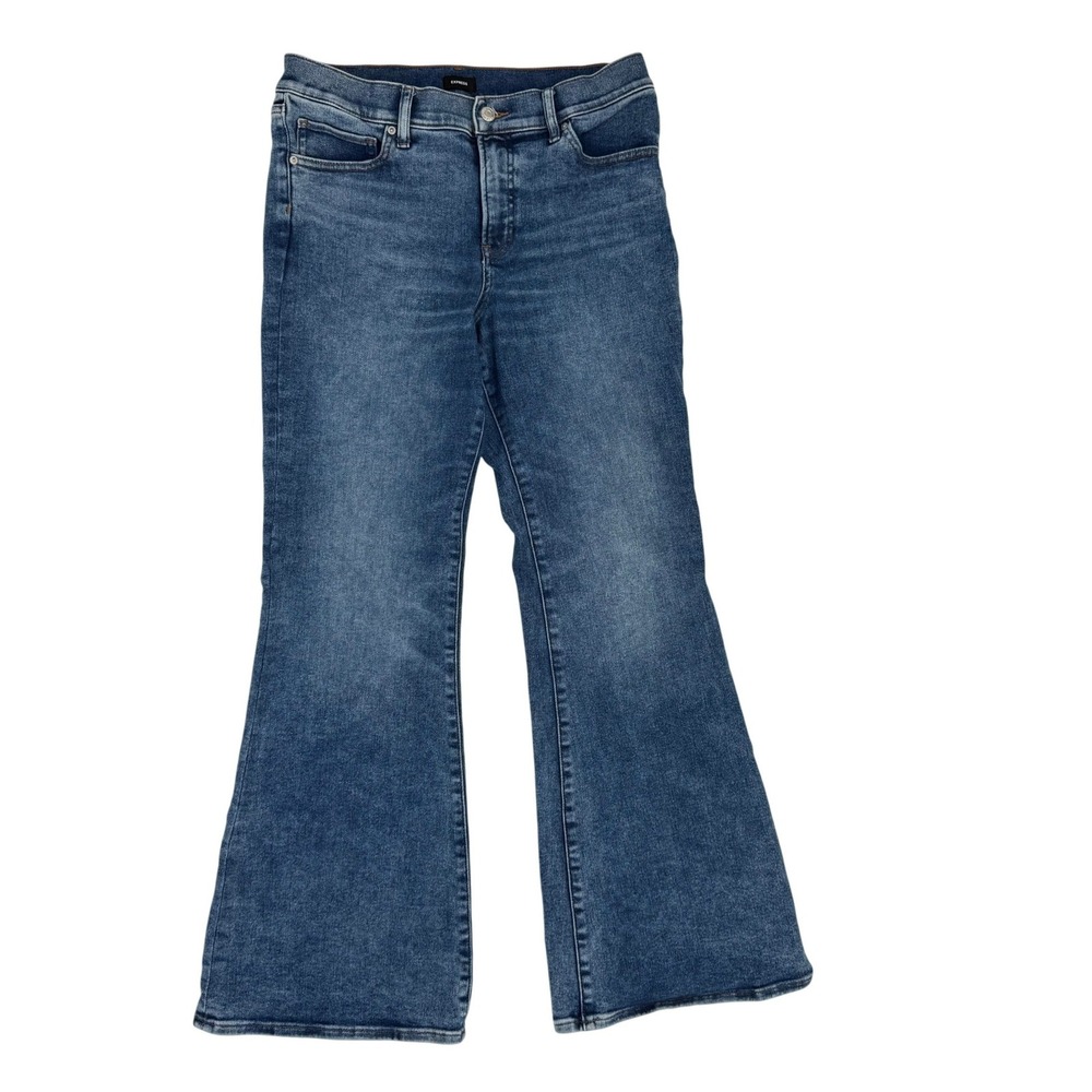 Express '70s Flare Jeans Womens 10R Blue Excellent Mid Rise Stretch Denim
